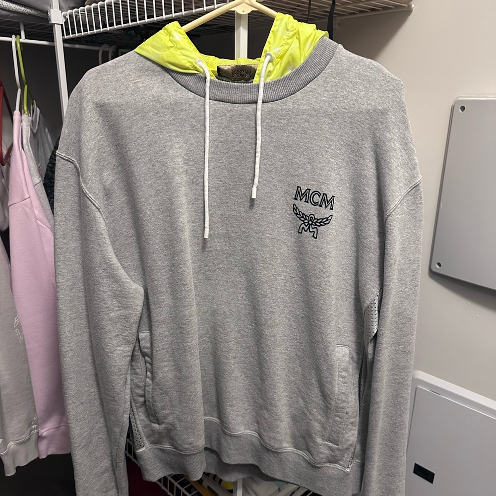 MCM Hoodie - Grey & Neon Yellow - Men’s XL Designer Luxury Fashion
